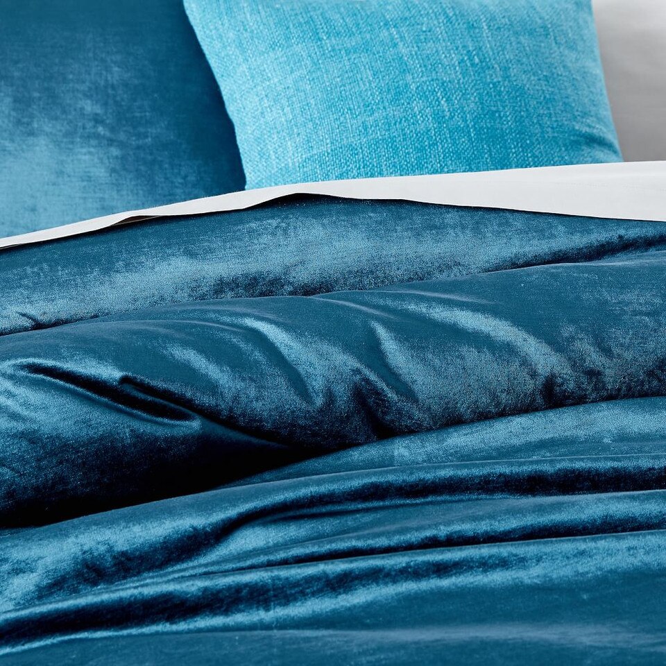Washed Cotton Lustre Velvet Duvet Cover & Pillowcases Regal Blue